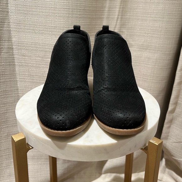 Black faux suede perforated bootie, 2” heel, slip on, women’s size 7.5 - Picture 5 of 12